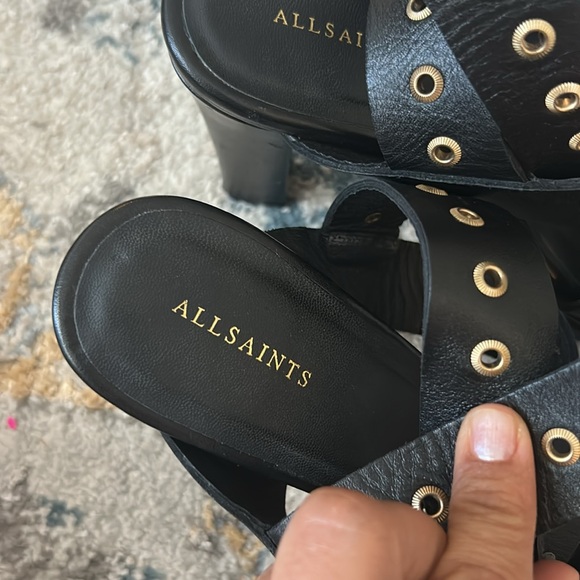 ALLSAINTS Women's Sienna Pointed Toe Black Leather High Heel Sandals - Picture 3 of 12